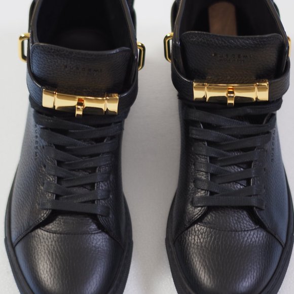 Luxury Designer Buscemi Men's 1High-Top Leather Sneakers with Padlock, Black - Picture 2 of 15